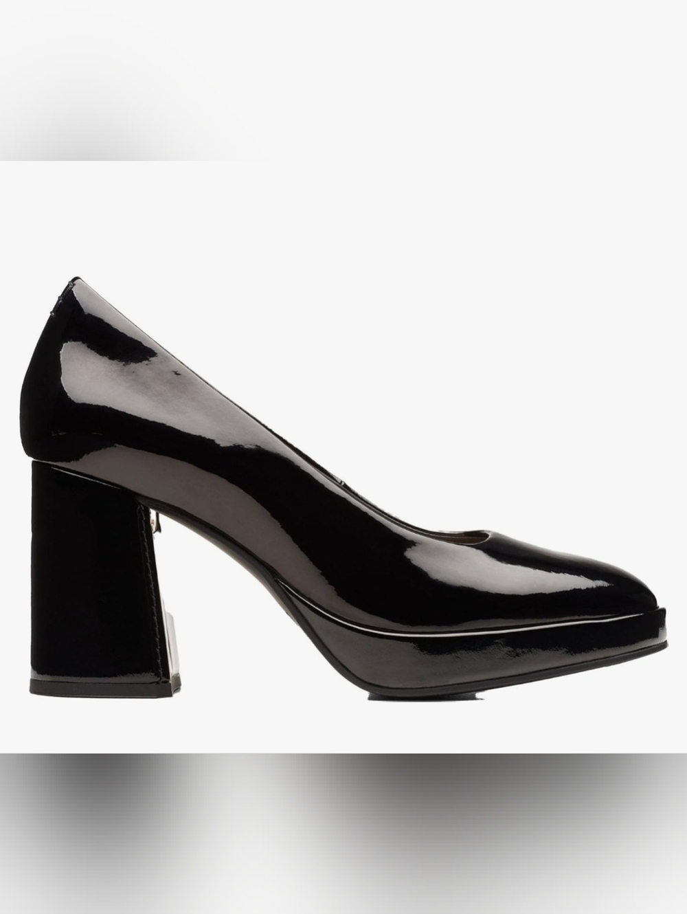 Clarks Black Patent Block Heel Pumps